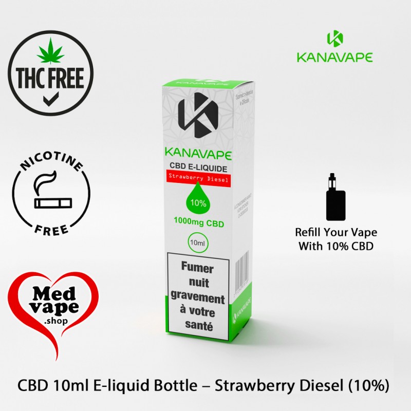 STRAWBERRY DIESEL 10% CBD VAPE E-LIQUID 10ml BOTTLE - KANAVAPE - MEDVAPE